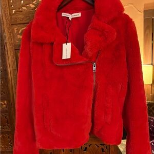 Rebecca Minkoff Vibrant Red Faux Fur Jacket